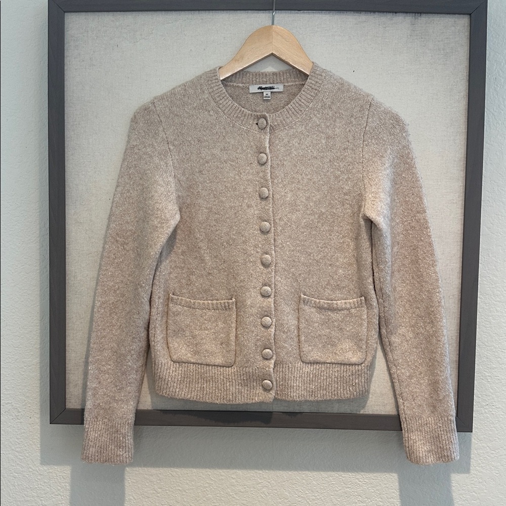 Madewell Patch-Pocket Cotton-Blend Cardigan in Heather Birch XS